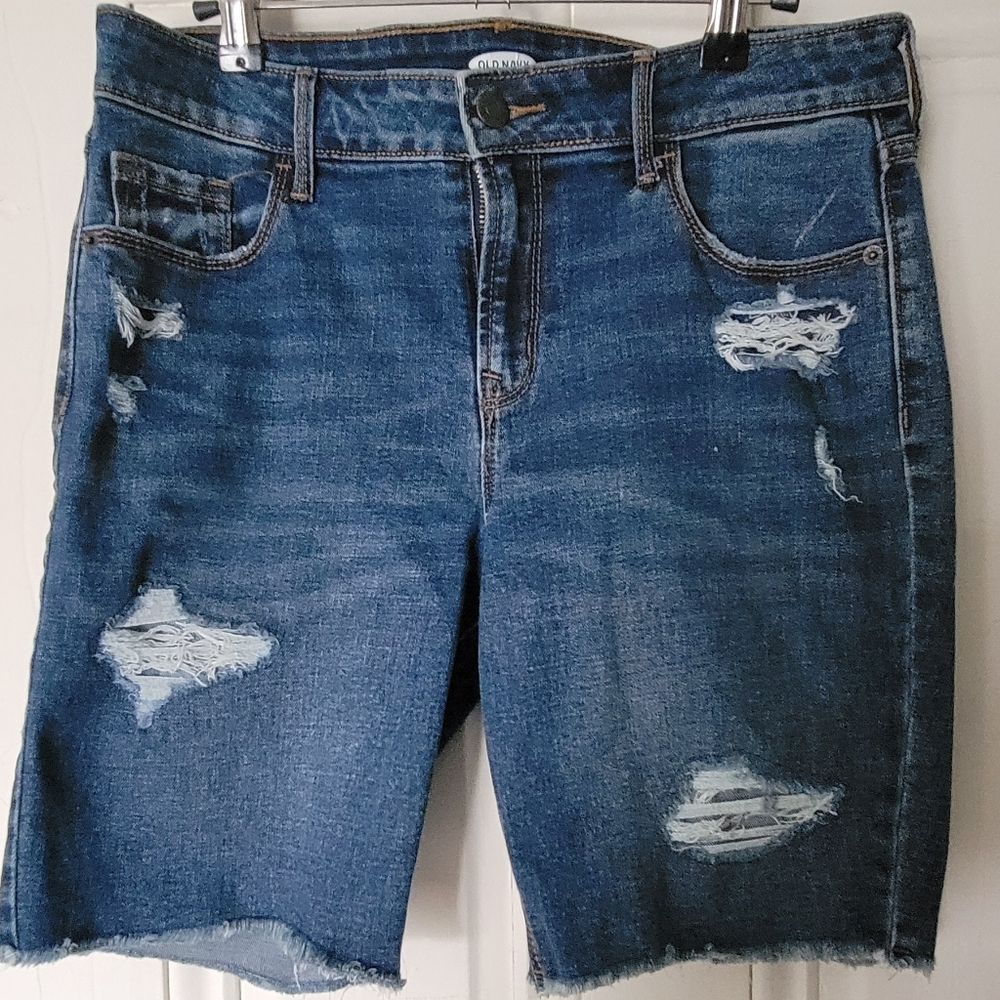 Old Navy Blue Distressed Denim Bermuda Shorts
